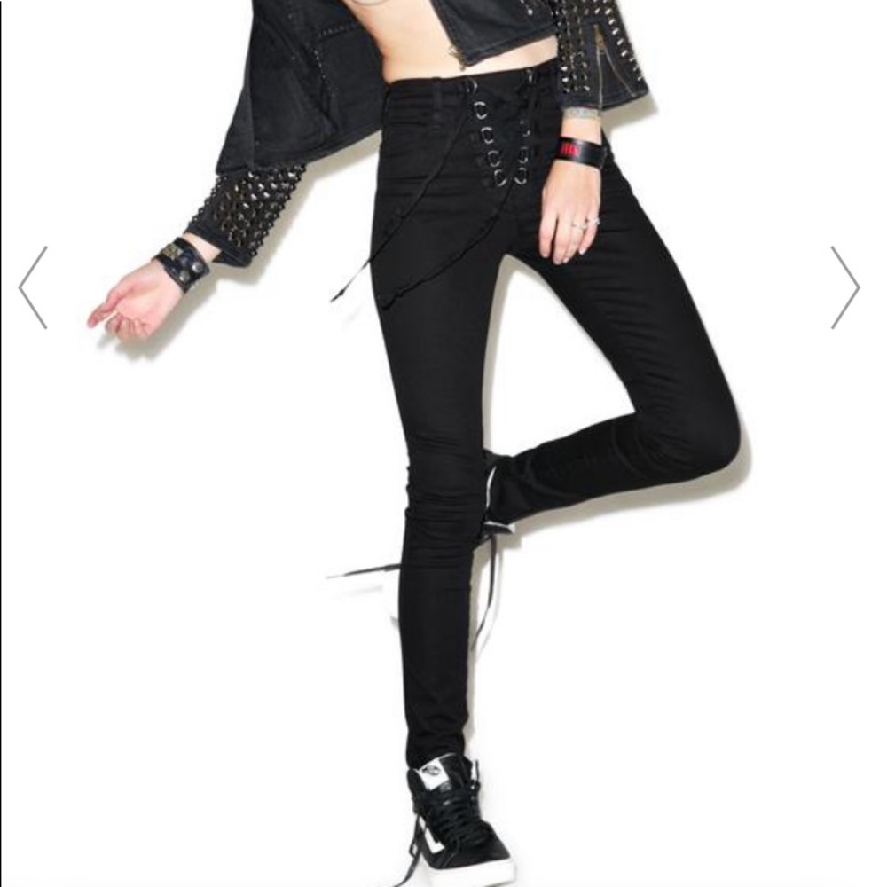 Tripp NYC Black Lace Up D-Ring Skinny Jeans 27/5